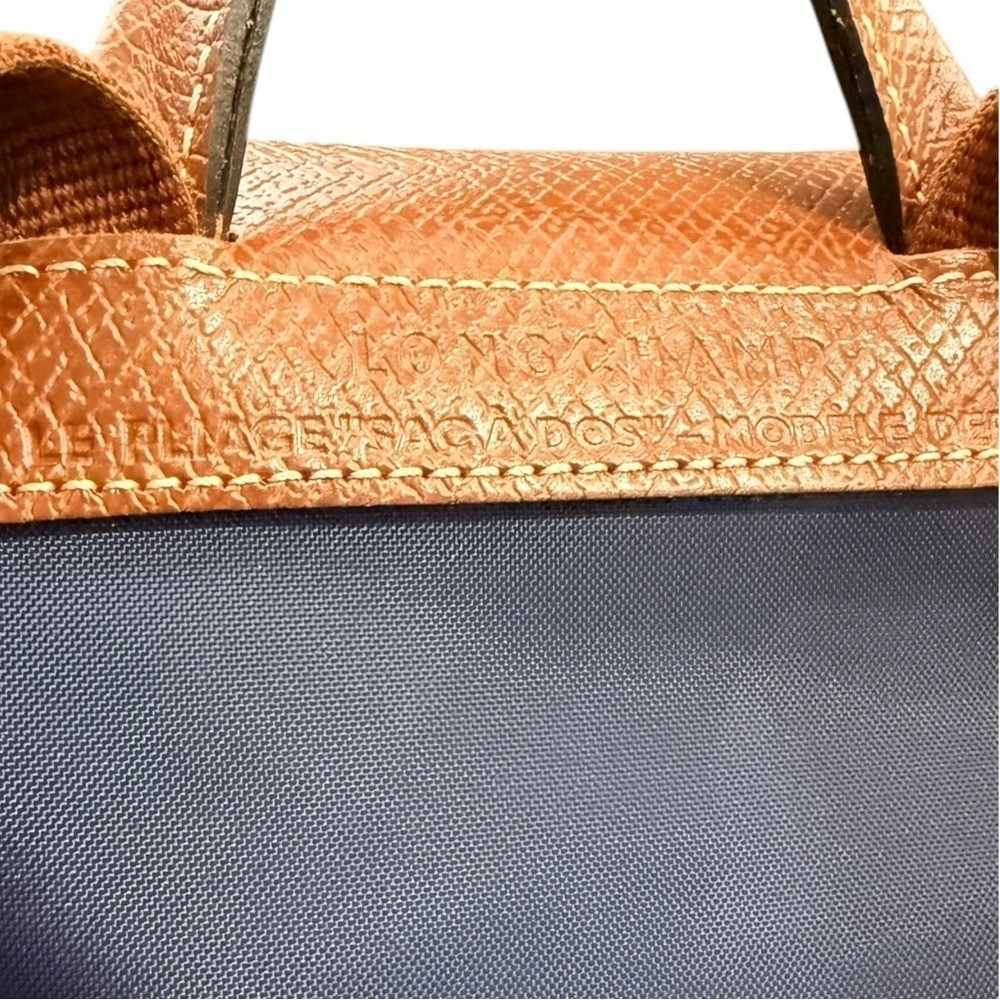 New Longchamp Le Pliage Folding Original M Backpack Navy Blue / Brown Leather - Picture 3 of 7